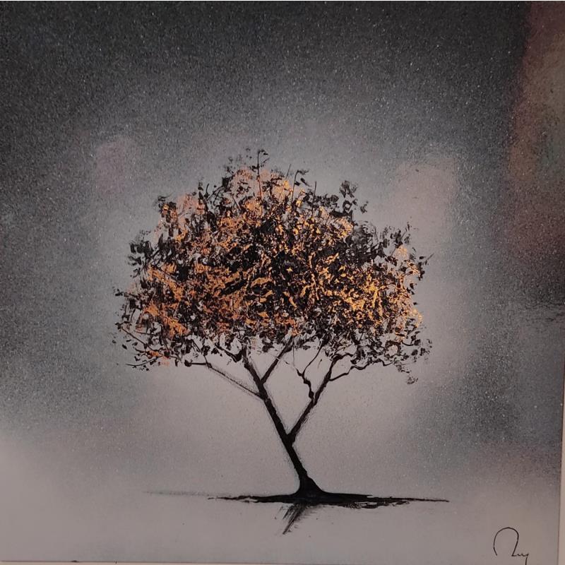 Peinture Taïga par Rey Julien | Tableau Figuratif Nature Noir & blanc Feuille d'or