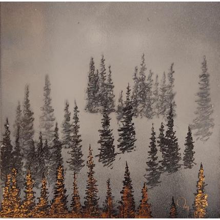 Painting Snowing day by Rey Julien | Painting Figurative Gold leaf Black & White, Landscapes, Nature