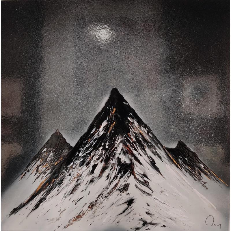 Painting Montain pass by Rey Julien | Painting Figurative Nature Black & White Gold leaf