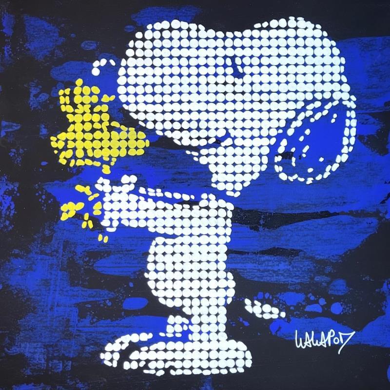 Peinture Happy Snoopy Blue par Wawapod | Tableau Pop-art Icones Pop Acrylique Posca