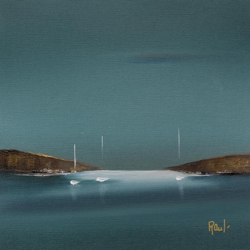 Peinture Evasion 64 par Roussel Marie-Ange et Fanny | Tableau Figuratif Marine Minimaliste Huile
