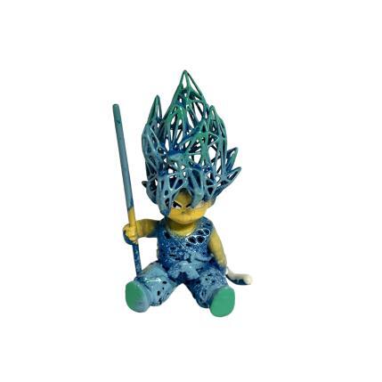 Sculpture BLUE KID SAIYAN par Shenoda | Sculpture Pop-art Graffiti, Résine