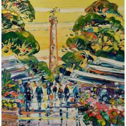 Pintura Marché Boulevard Richard Lenoir por Corbière Liisa | Pintura Figurativo Aceite Iconos pop, Paisajes