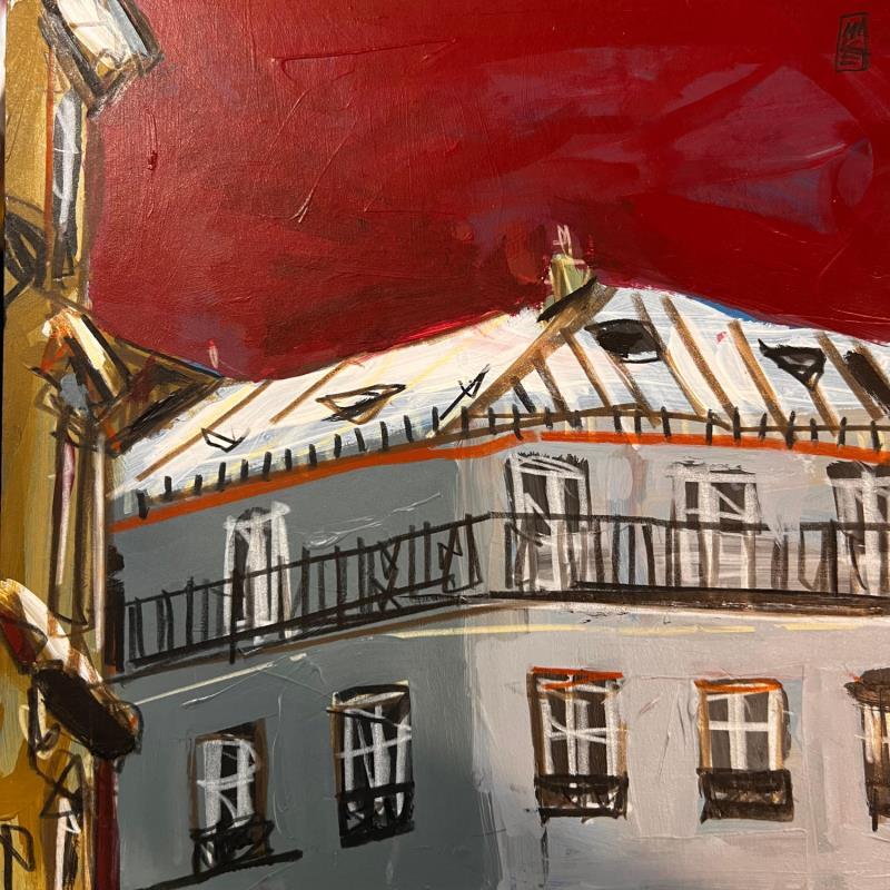 Pintura Escapade sur le zinc por Anicet Olivier | Pintura Figurativo Urbano Arquitectura Acrílico Pastel