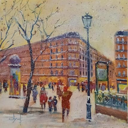 Peinture Neige sur les grands boulevards à Paris  par Degabriel Véronique | Tableau Réalisme Huile Paysages, Scènes de vie, Urbain