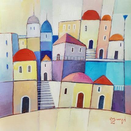 Painting AQ144 PETITE VILLE ORIENTALE by Burgi Roger | Painting Figurative Acrylic Architecture, Landscapes, Urban