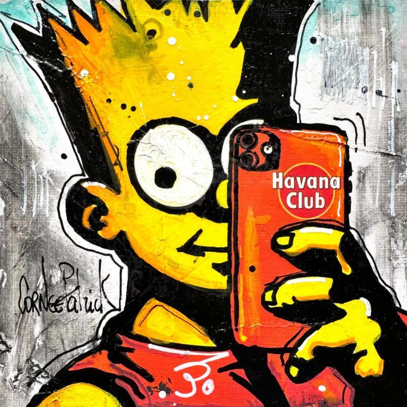 Peinture Bart Simpson, selfie par Cornée Patrick | Tableau Pop-art Cinéma Icones Pop Enfant Graffiti Huile