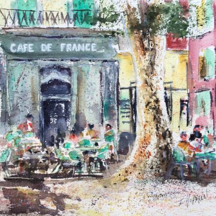 Painting Toulon Café provençal  by Hoffmann Elisabeth | Painting Figurative Watercolor Pop icons, Urban