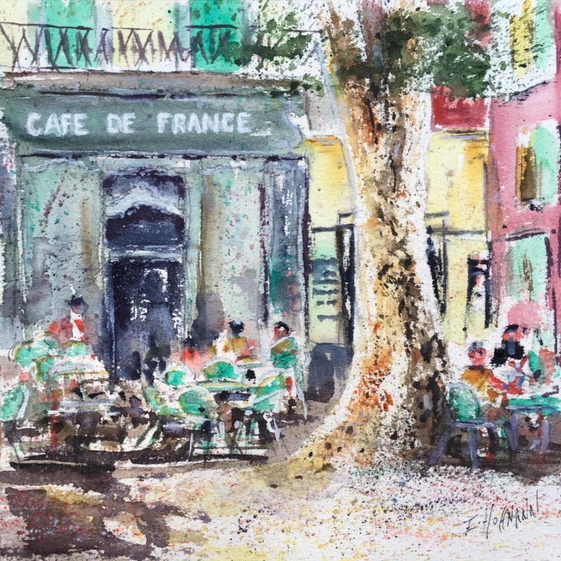 Painting Toulon Café provençal by Hoffmann Elisabeth | Painting Figurative Urban Watercolor