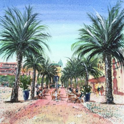 Painting Toulon Allée des Palmiers  by Hoffmann Elisabeth | Painting Figurative Watercolor Urban