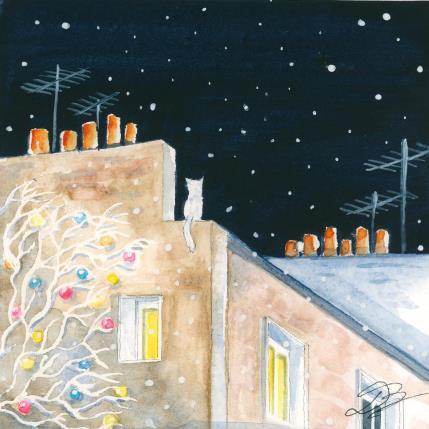 Peinture Chat blanc par Balme Delphine | Tableau Figuratif Aquarelle Scènes de vie