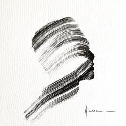 Painting Time CCCVI by Nicol | Painting Figurative Ink Black & White, Minimalist, Portrait