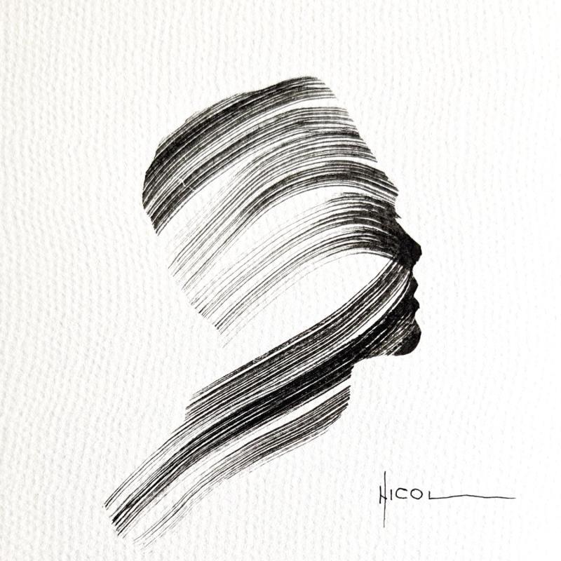 Pintura Time CCCVI por Nicol | Pintura Figurativo Retrato Minimalista Blanco y negro Ink