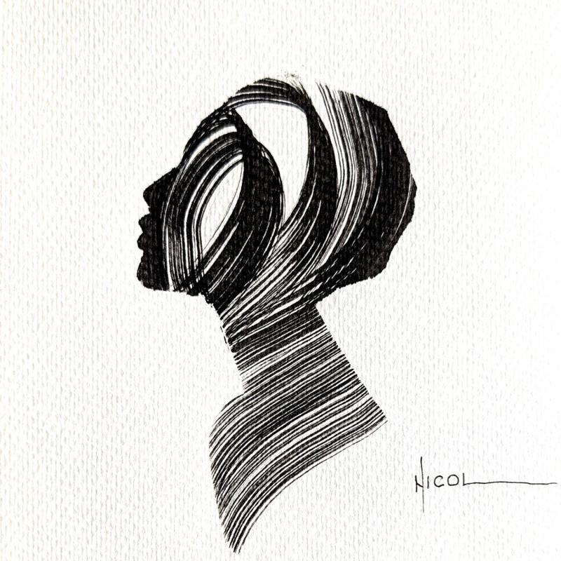 Peinture Time CCCIX par Nicol | Tableau Figuratif Portraits Minimaliste Noir & blanc Encre
