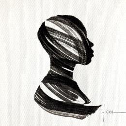 Peinture Time CCCXIII par Nicol | Tableau Figuratif Encre Minimaliste, Noir & blanc, Portraits