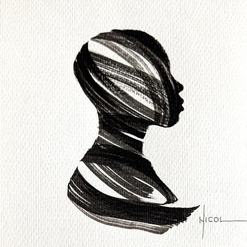 Gemälde Time CCCXIII von Nicol | Gemälde Figurativ Porträt Minimalistisch Schwarz & Weiß Tinte