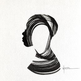 Peinture Time CCCXII par Nicol | Tableau Figuratif Encre Minimaliste, Noir & blanc, Portraits