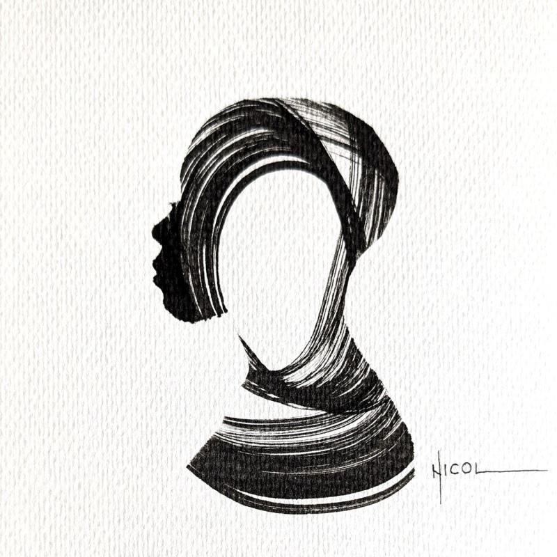 Peinture Time CCCXII par Nicol | Tableau Figuratif Portraits Minimaliste Noir & blanc Encre
