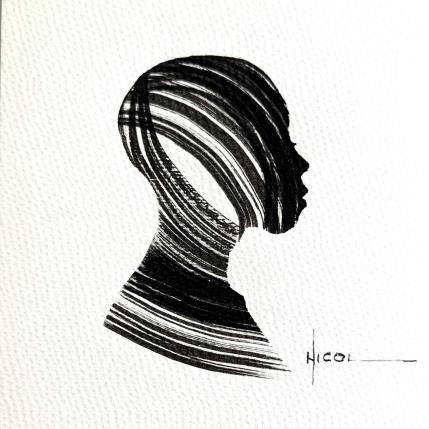 Painting Time CCCXIII by Nicol | Painting Figurative Ink Black & White, Minimalist, Portrait