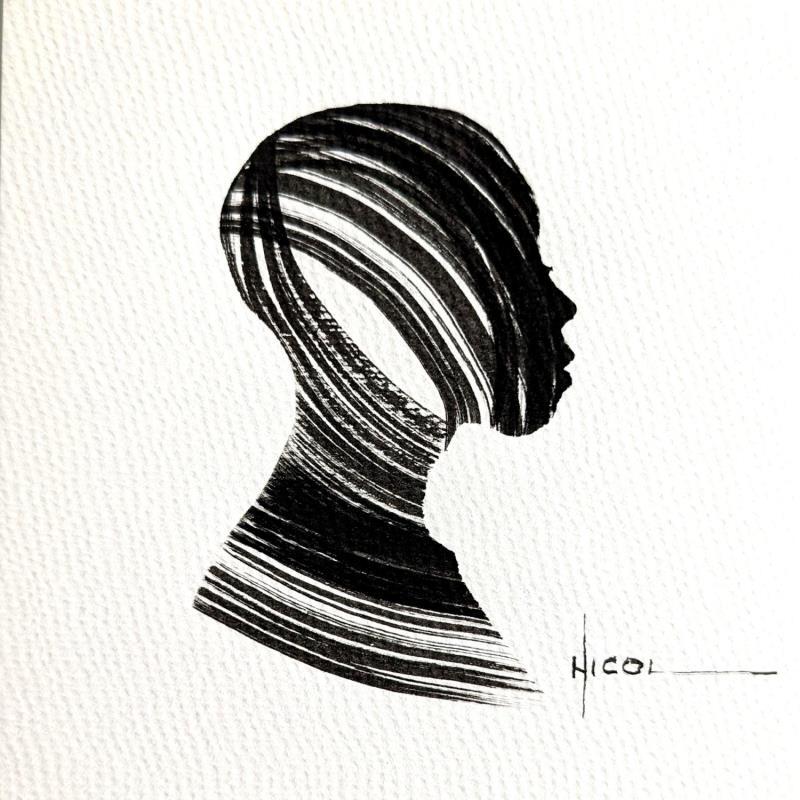 Painting Time CCCXIII by Nicol | Painting Figurative Portrait Minimalist Black & White Ink