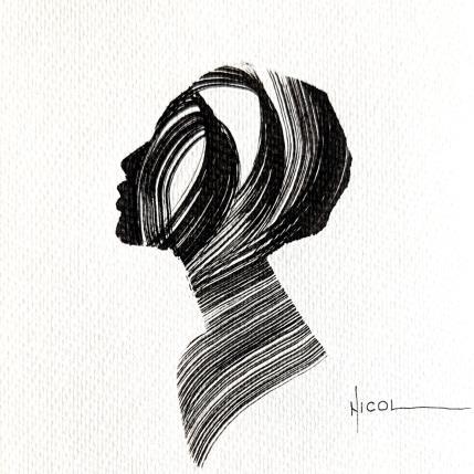 Gemälde Time CCC von Nicol | Gemälde Figurativ Tinte Minimalistisch, Porträt, Schwarz & Weiß