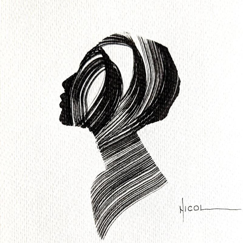 Gemälde Time CCC von Nicol | Gemälde Figurativ Porträt Minimalistisch Schwarz & Weiß Tinte