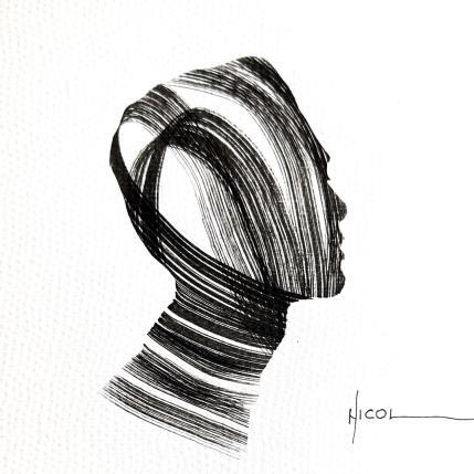 Peinture Time CCXCVIII par Nicol | Tableau Figuratif Encre Minimaliste, Noir & blanc, Portraits