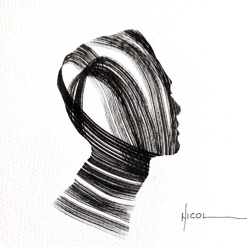 Peinture Time CCXCVIII par Nicol | Tableau Figuratif Portraits Minimaliste Noir & blanc Encre