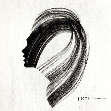 Peinture Time XCIII par Nicol | Tableau Figuratif Encre Minimaliste, Noir & blanc, Portraits