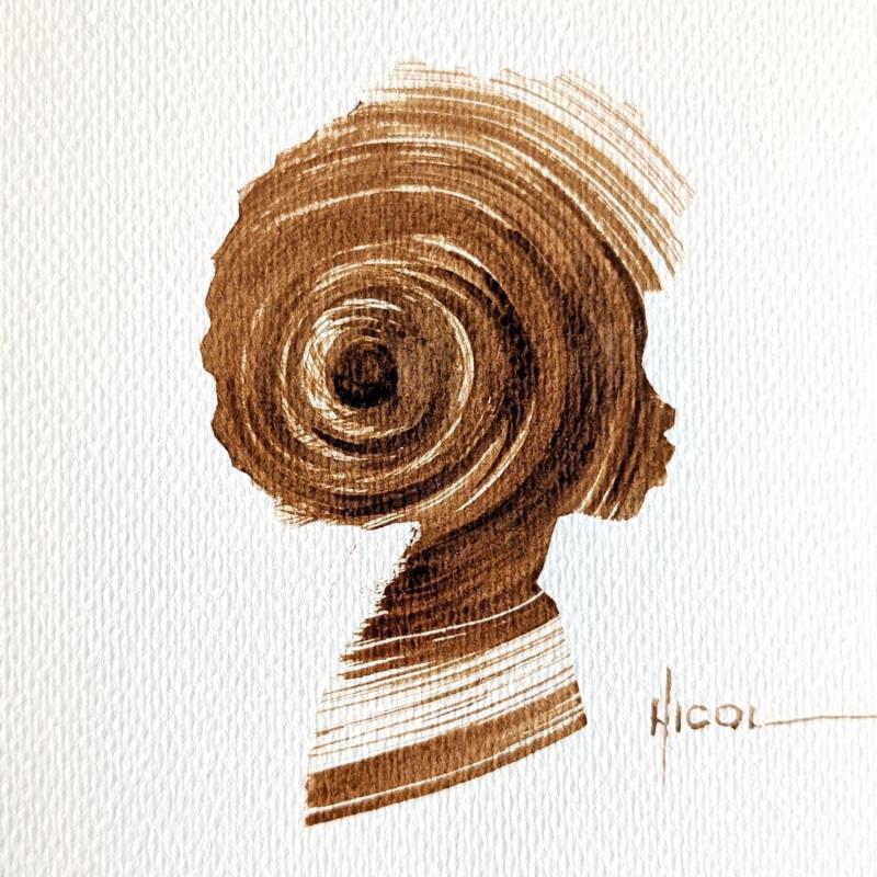 Peinture Time CCXX par Nicol | Tableau Figuratif Portraits Minimaliste Noir & blanc Encre