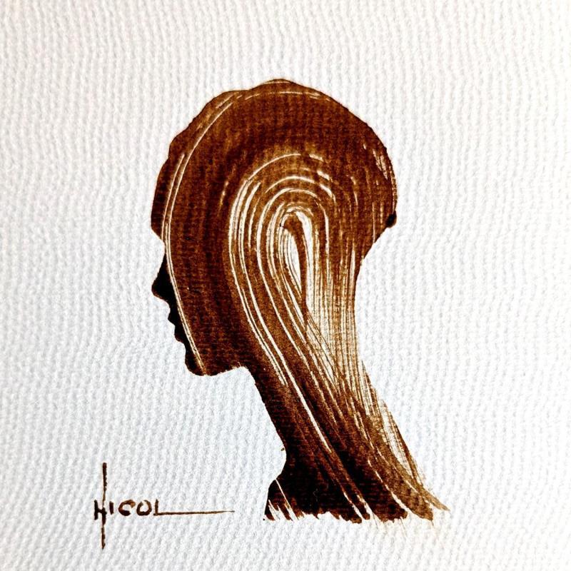 Peinture Time CCXIX par Nicol | Tableau Figuratif Portraits Minimaliste Noir & blanc Encre