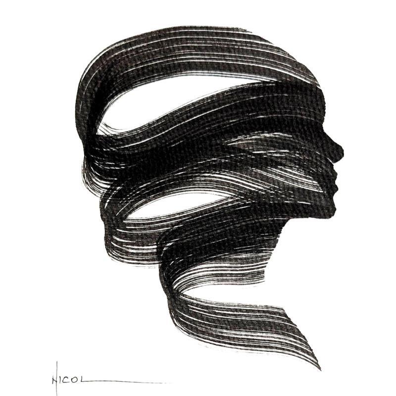 Peinture Time CCCXXIII par Nicol | Tableau Figuratif Portraits Minimaliste Noir & blanc Encre