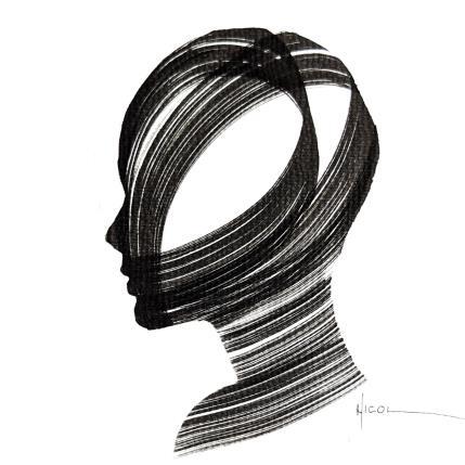 Peinture Time CCCXVII par Nicol | Tableau Figuratif Encre Minimaliste, Noir & blanc, Portraits