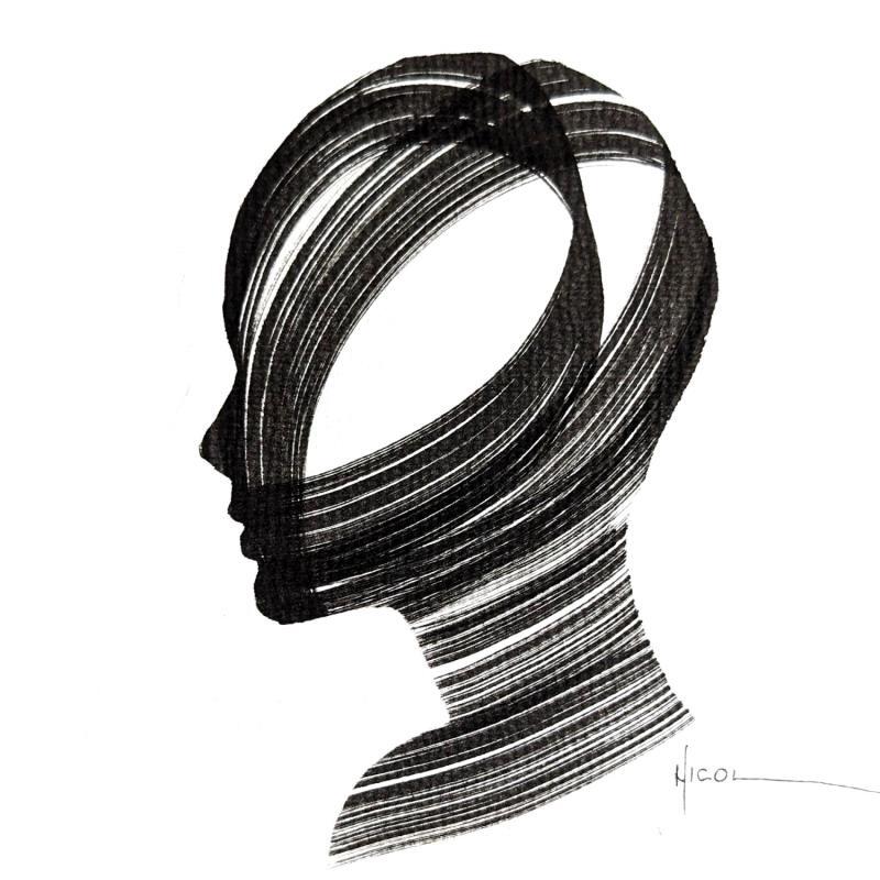 Painting Time CCCXVII by Nicol | Painting Figurative Portrait Minimalist Black & White Ink