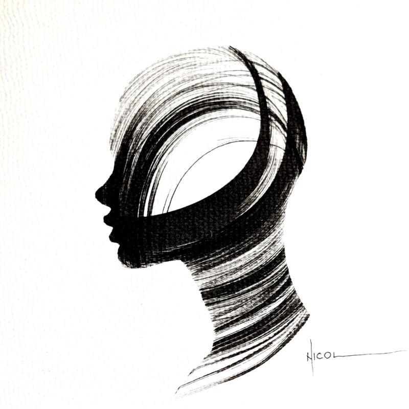 Peinture Time CCCXXIX par Nicol | Tableau Figuratif Portraits Minimaliste Noir & blanc Encre