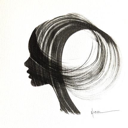 Peinture Time CCCXXXV par Nicol | Tableau Figuratif Encre Minimaliste, Noir & blanc, Portraits