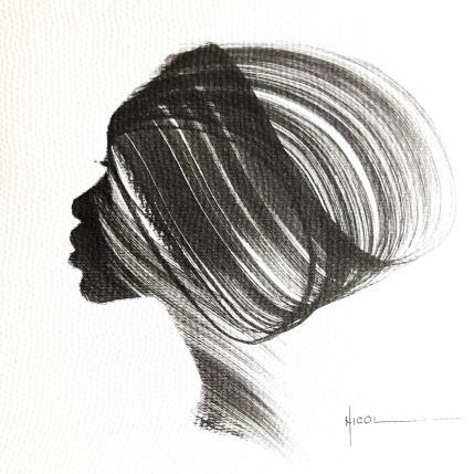 Peinture Time CCCXIX par Nicol | Tableau Figuratif Encre Minimaliste, Noir & blanc, Portraits