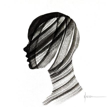 Peinture Time CCCXVI par Nicol | Tableau Figuratif Encre, Papier Minimaliste, Noir & blanc, Portraits