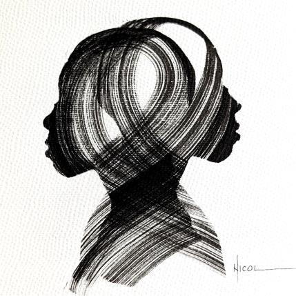 Peinture Time CCCXV par Nicol | Tableau Figuratif Encre, Papier Minimaliste, Noir & blanc, Portraits