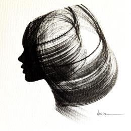 Painting Time CCCXXVIII by Nicol | Painting Figurative Ink Black & White, Minimalist, Pop icons, Portrait