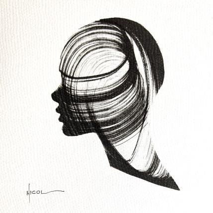 Peinture Time CCCXXVI par Nicol | Tableau Figuratif Encre, Papier Minimaliste, Noir & blanc, Portraits