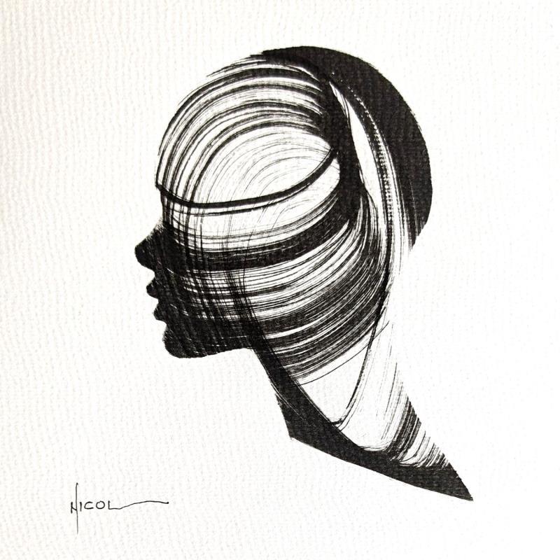 Gemälde Time CCCXXVI von Nicol | Gemälde Figurativ Porträt Minimalistisch Schwarz & Weiß Tinte Papier