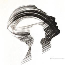 Painting Time CCCXXXVI by Nicol | Painting Figurative Ink Black & White, Minimalist, Portrait