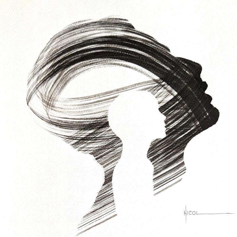 Peinture Time CCCXXXVI par Nicol | Tableau Figuratif Portraits Minimaliste Noir & blanc Encre