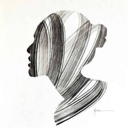 Peinture Time CCCXXXVIII par Nicol | Tableau Figuratif Encre Minimaliste, Noir & blanc, Portraits