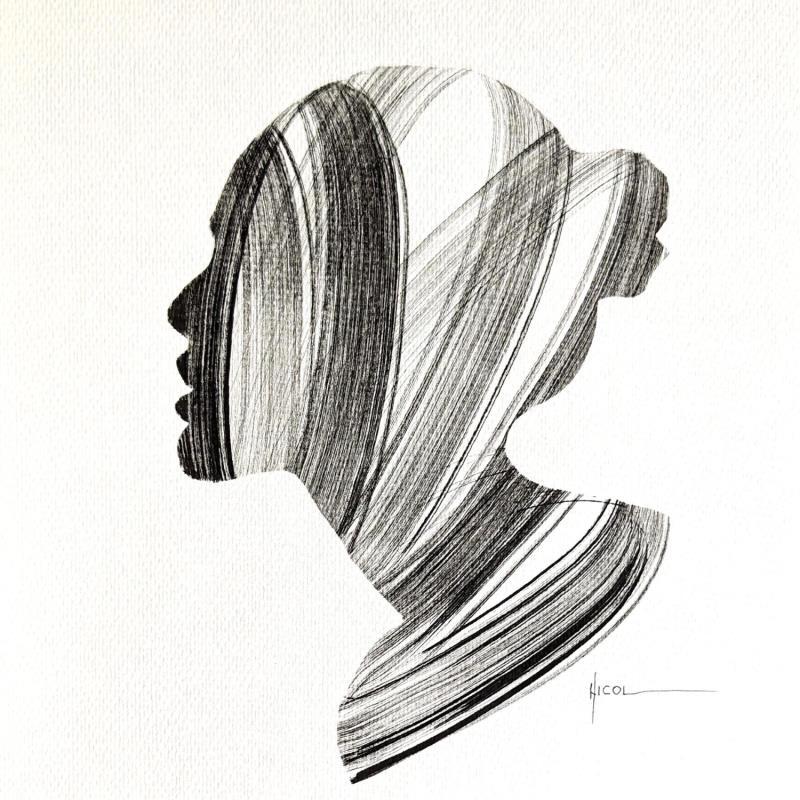 Gemälde Time CCCXXXVIII von Nicol | Gemälde Figurativ Porträt Minimalistisch Schwarz & Weiß Tinte