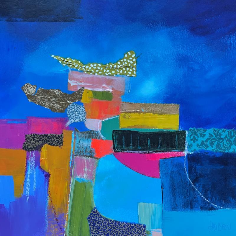 Peinture Coraux sur le lit de la rivière par Lau Blou | Tableau Abstrait Acrylique Collage Feuille d'or Papier