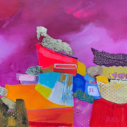 Painting ST24-1121 by Lau Blou | Painting Abstract Acrylic, Gluing, Gold leaf, Paper, Pastel Landscapes