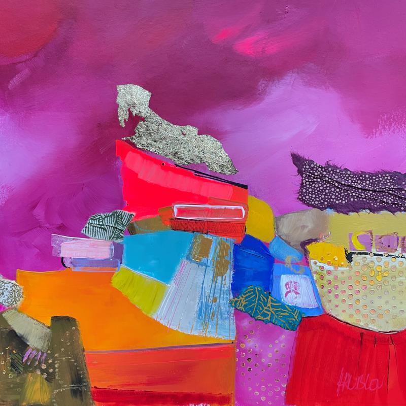 Peinture ST24-1121 par Lau Blou | Tableau Abstrait Paysages Acrylique Collage Pastel Feuille d'or Papier