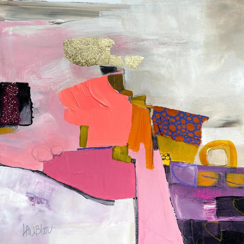 Painting Douceur du vent by Lau Blou | Painting Abstract Landscapes Acrylic Gluing Pastel Gold leaf Paper